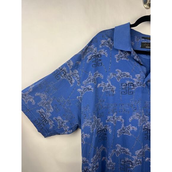 Greg Norman Polo Shirt Blue Palm Tree Print Cotton XL Island Resort Casual - Picture 3 of 8